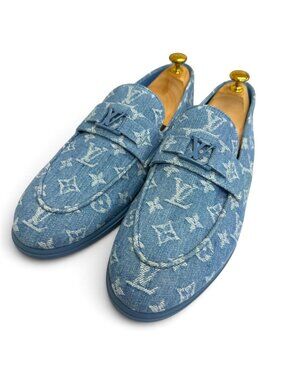 Louis Vuitton Estate Monogram Denim LV Logo Loafers Light Blue